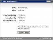 одно из рабочих окон HDD Capacity Restore Tool